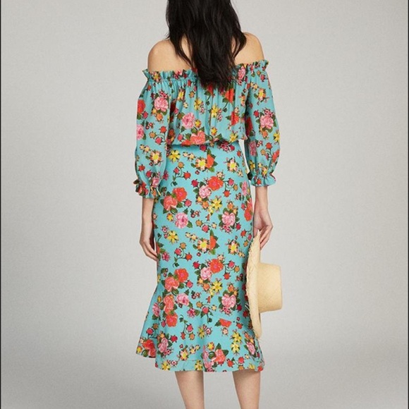 Saloni Grace Floral Off the Shoulder Silk Midi Dress NWOT - Picture 5 of 9